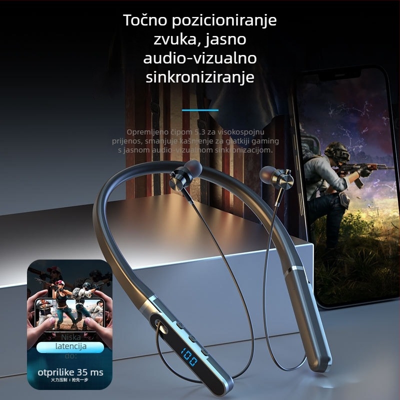 Aaalbl Bluetooth slušalice s trakom oko vrata za karaoke i live streaming – Stereo zvuk, Bluetooth 5.4, domet 10 m, baterija 4–8 sati, digitalni zaslon