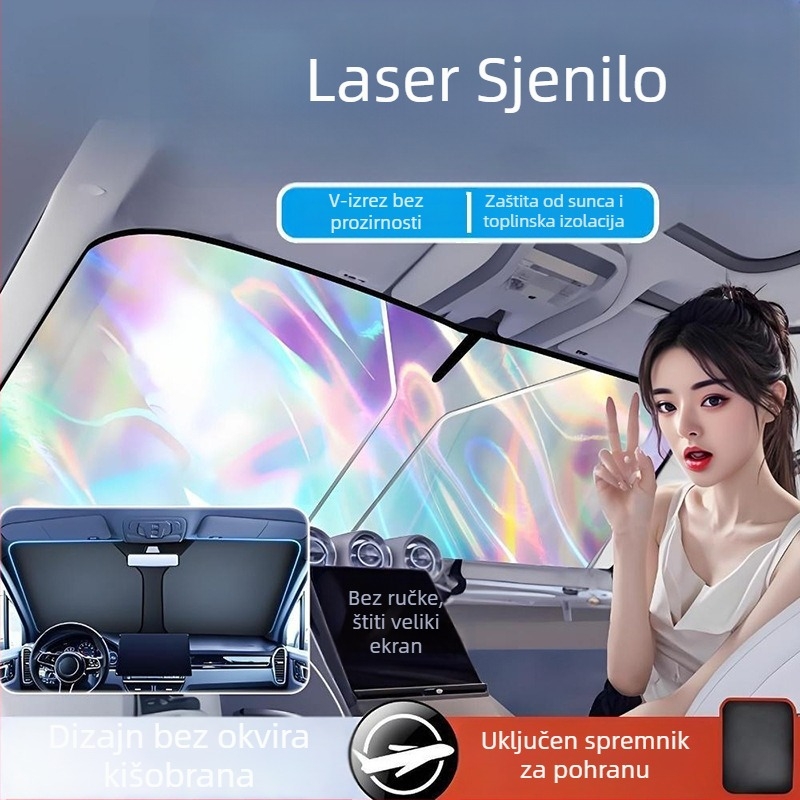 Auto sjenilo za prednje staklo, teleskopska instalacija, gradijentni uzorak, titanij-srebro materijal, brend Lovely