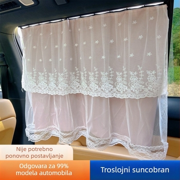 Auto zavjesa za sunce s čipkom, trostruka slojka u stilu princeze za djecu, zaštita od sunca i topline, pričvršivanje za prozor automobila