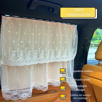 Auto zavjesa za sunce s čipkom, trostruka slojka u stilu princeze za djecu, zaštita od sunca i topline, pričvršivanje za prozor automobila