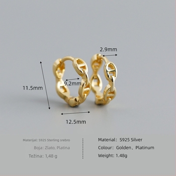 Naušnice od srebra S925, geometrijski lančani dizajn, elektroplatinirane, za žene