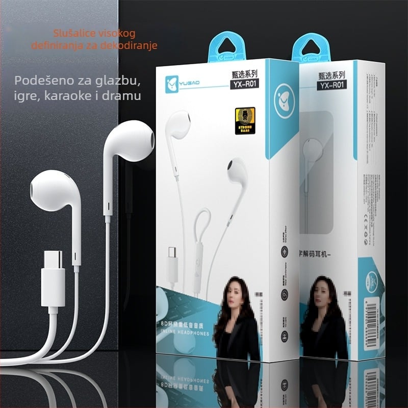 R01 slušalice s Type-C kabelskim upravljanjem, osjetljivost 120 dB, kabel 100 cm