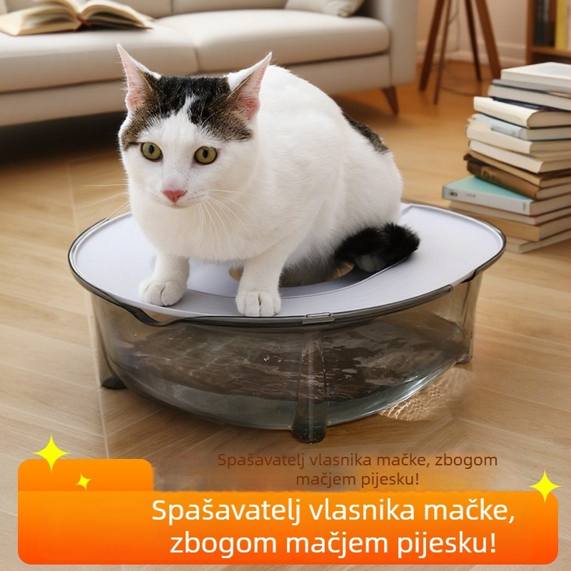 Prenosiva toalet za mačke za obuku, otporna na mirise, vodootporna, ispiranje, okrugla posuda od PP, poluotvoren dizajn