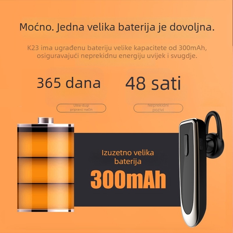 Bežična Bluetooth slušalica za jedno uho – Bluetooth 5.0, jednostrani, domet 15 m, više-točka veza, prikaz baterije