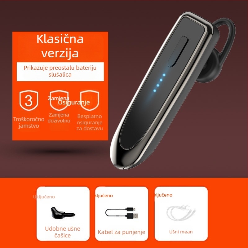 Bežična Bluetooth slušalica za jedno uho – Bluetooth 5.0, jednostrani, domet 15 m, više-točka veza, prikaz baterije