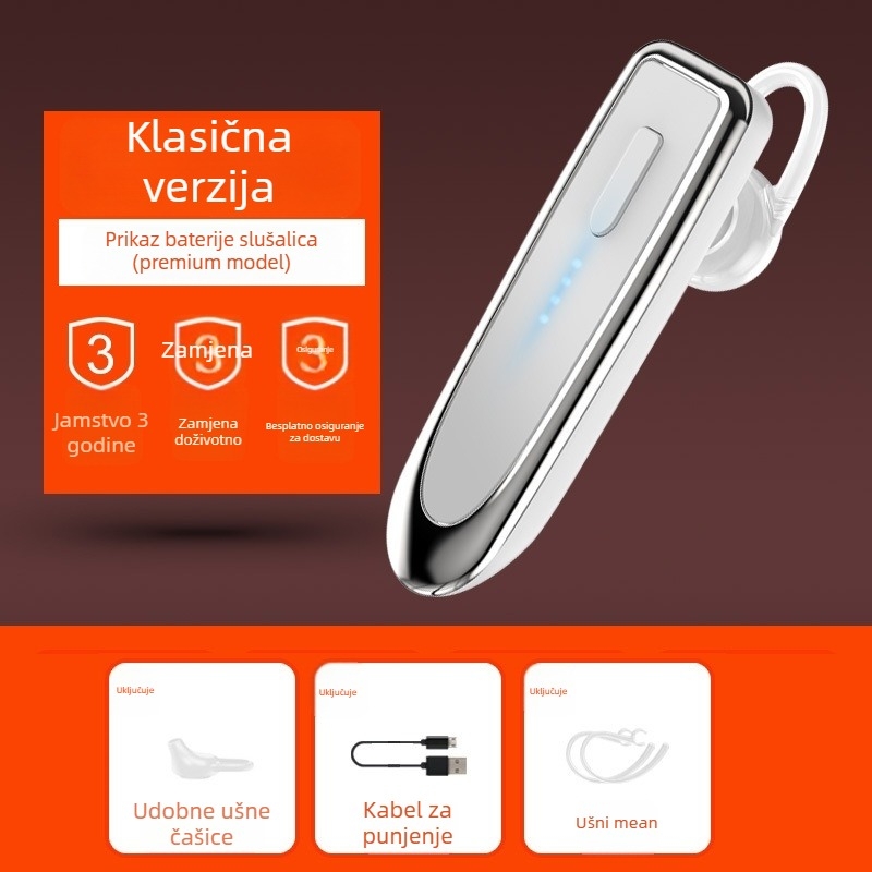 Bežična Bluetooth slušalica za jedno uho – Bluetooth 5.0, jednostrani, domet 15 m, više-točka veza, prikaz baterije