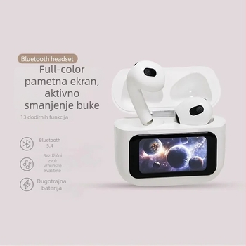 Bežične Bluetooth slušalice s dodirnim zaslonom, TWS polu-uho dizajn, ANC/ENC redukcija šuma, Bluetooth 5.4, trajanje baterije 4–8 sati