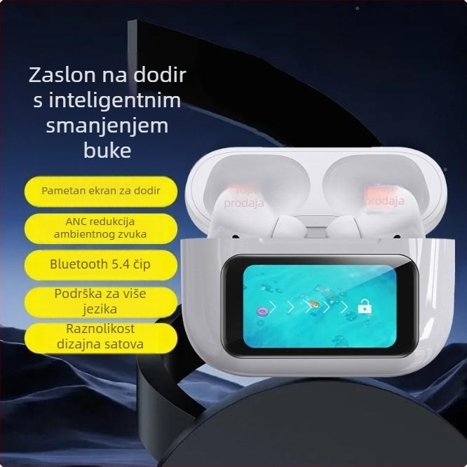 Bežične Bluetooth slušalice s dodirnim zaslonom, TWS polu-uho dizajn, ANC/ENC redukcija šuma, Bluetooth 5.4, trajanje baterije 4–8 sati