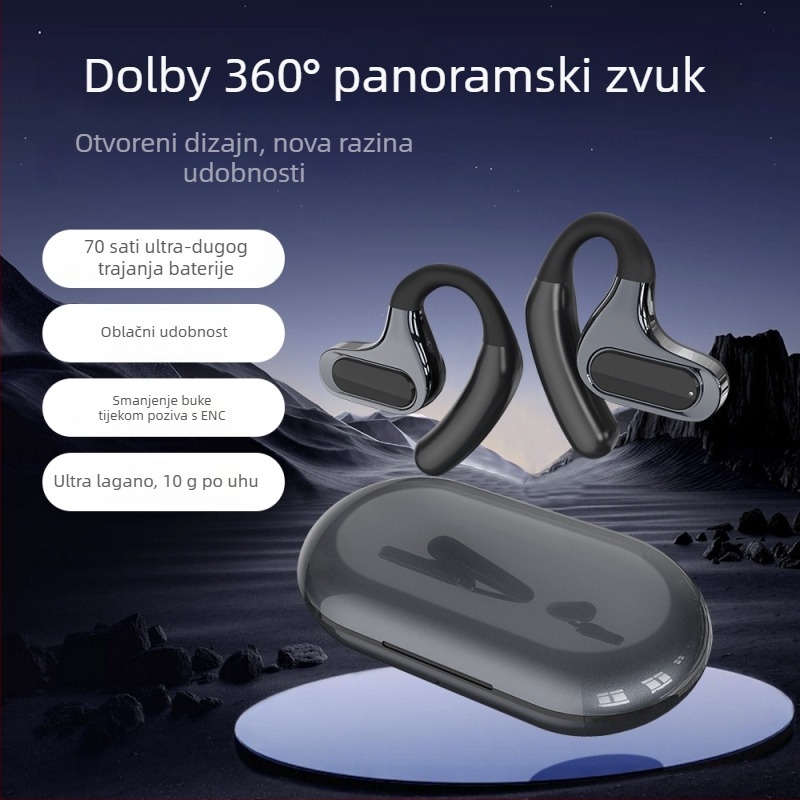 Kostno-konduktivne slušalice s otvorenim dizajnom za uho, Bluetooth 5.4, domet 10 m, IPX7 vodootporne, trajanje baterije preko 8 sati