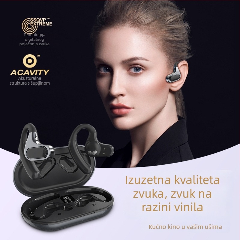 Kostno-konduktivne slušalice s otvorenim dizajnom za uho, Bluetooth 5.4, domet 10 m, IPX7 vodootporne, trajanje baterije preko 8 sati