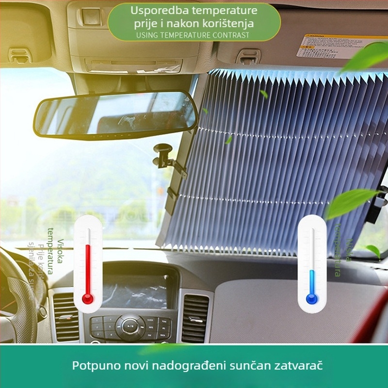 Teleskopska sunčana zaštita za auto od aluminijske folije za prednje staklo — automatsko produženje, otisak logotipa, licencirana privatna oznaka