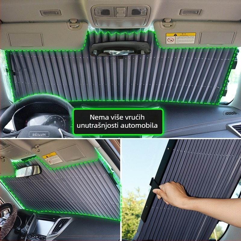 Teleskopska sunčana zaštita za auto od aluminijske folije za prednje staklo — automatsko produženje, otisak logotipa, licencirana privatna oznaka
