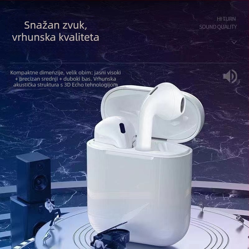 Prave bežične Bluetooth slušalice – IPX5 vodootporne, domet 10 m, semi-in-ear dizajn, dvostrani stereo, trajanje baterije 0–4 h