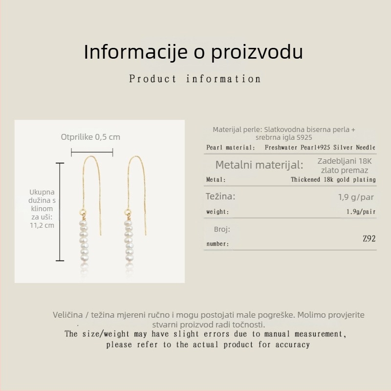 NAUŠNICE OD SLATKOVODNIH BISERA, minimalistički geometrijski stil, ručna izrada, podrijetlo Yiwu