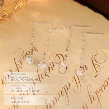 Naušnice Under the Banyan Tree – 99% srebro, kapljični oblik s geometrijskom visećom, za žene (Materijal: Srebro 99%; Stil: kapljično/geometrijski; Kategorija: Naušnice; Publika: Žene)