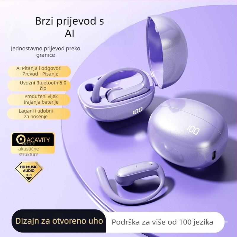 Bežični Bluetooth slušalica za inteligentni prijevod s dizajnom za uho i redukcijom buke (Bluetooth 5.0; domet 10 m; trajanje baterije 4-8 sati)