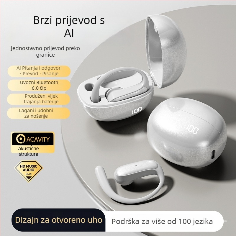 Bežični Bluetooth slušalica za inteligentni prijevod s dizajnom za uho i redukcijom buke (Bluetooth 5.0; domet 10 m; trajanje baterije 4-8 sati)