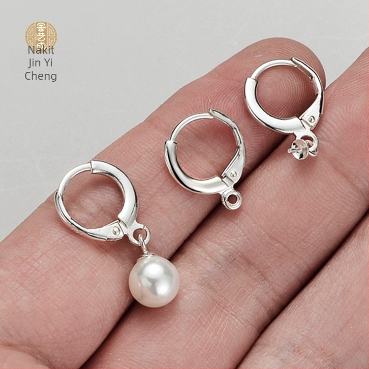 S925 geometrijske naušnice s držačem za bisere, polirani završetak, unisex casual stil