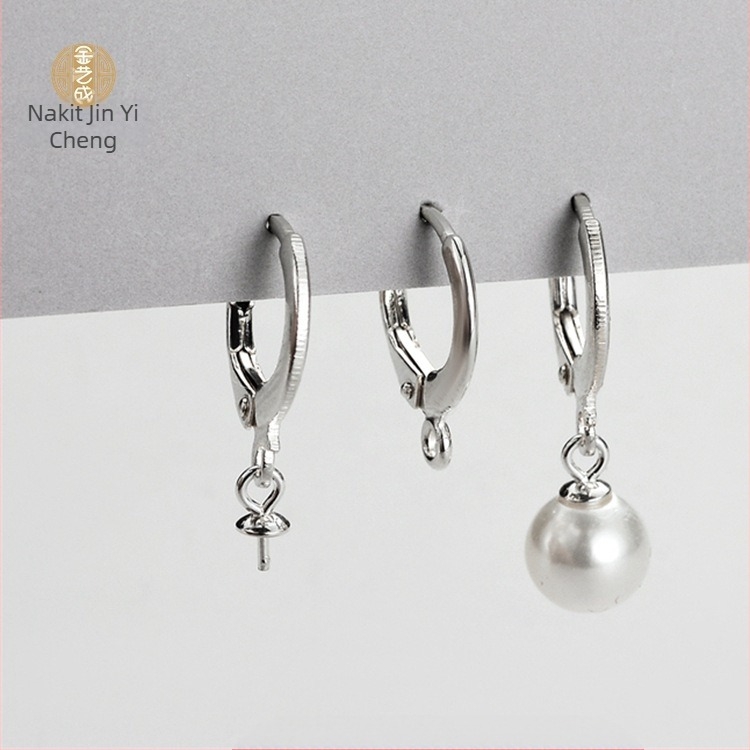 S925 geometrijske naušnice s držačem za bisere, polirani završetak, unisex casual stil