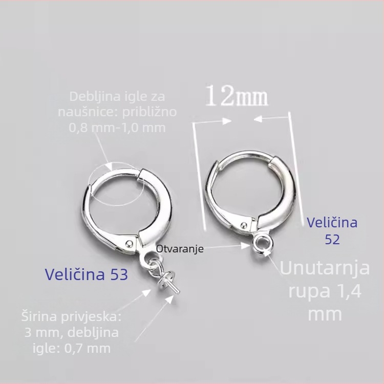 S925 geometrijske naušnice s držačem za bisere, polirani završetak, unisex casual stil