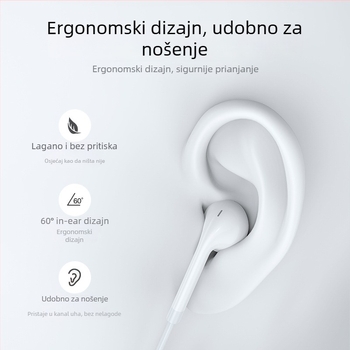 Žičane in-ear slušalice s ugrađenim mikrofonom, 3,5 mm ravni utikač, kompatibilno s Huawei/Oppo/Xiaomi/Vivo