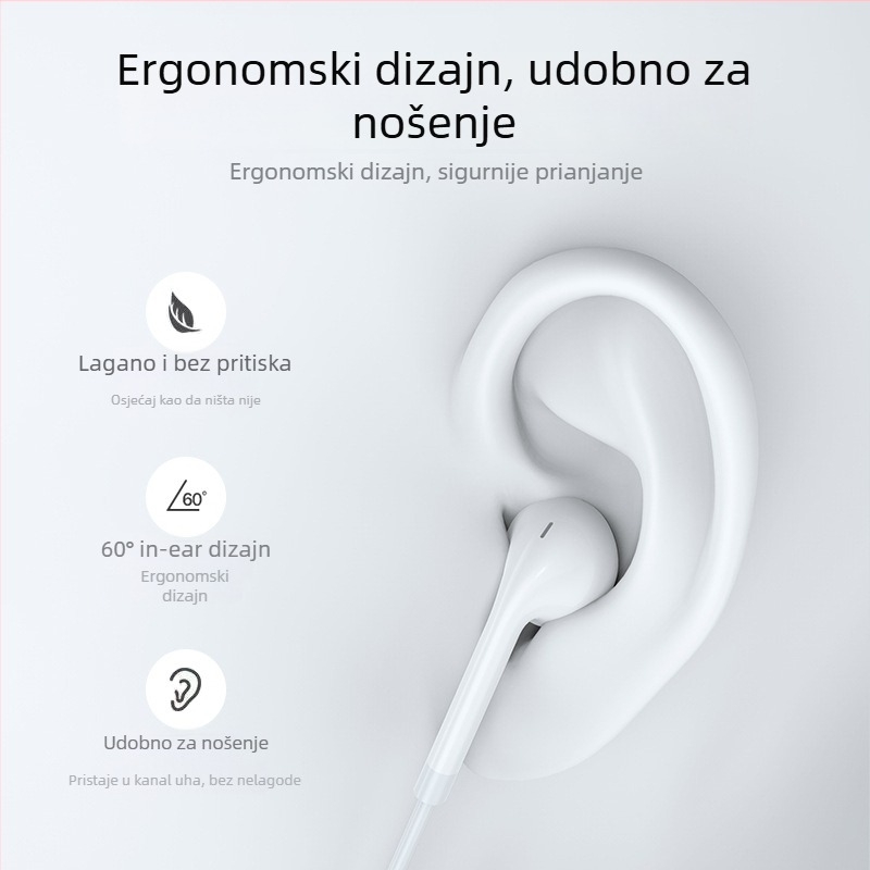 Žičane in-ear slušalice s ugrađenim mikrofonom, 3,5 mm ravni utikač, kompatibilno s Huawei/Oppo/Xiaomi/Vivo