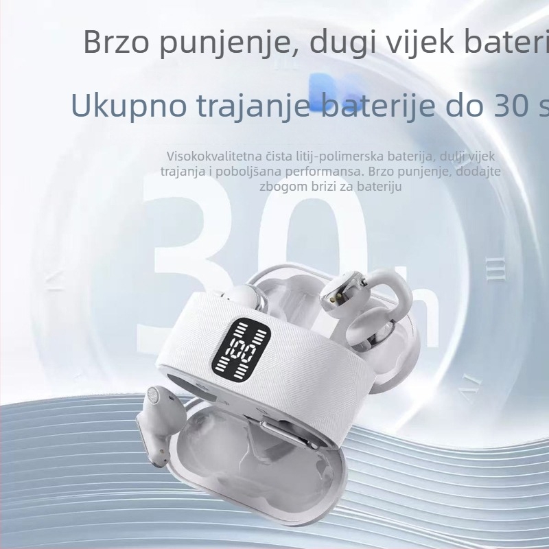 Bežične sportske klipsne slušalice – Bluetooth 5.4, domet 15 m, IPX4, trajanje baterije 4–8 sati, stereo zvuk s niskom latencijom