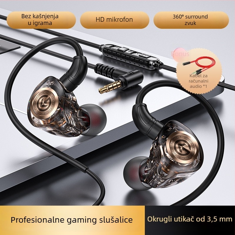 KG17 žične ušne slušalice Type-C/3,5 mm dvostruki priključak, L oblik konektora, 10 mm zvučnica, raspon frekvencija 20–20000 Hz, kabel 1,5 m