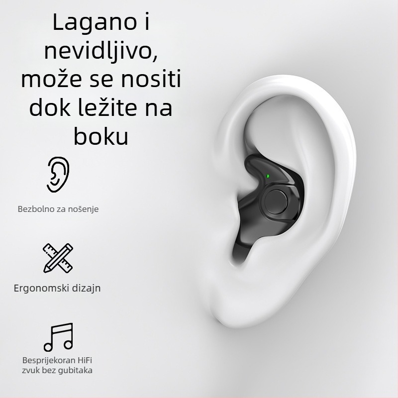 Bežične Bluetooth slušalice za spavanje, mini, ne se ugrađuju u uho, stereo zvuk, Bluetooth 5.0, domet 10 m, IPX4, trajanje preko 8 sati.