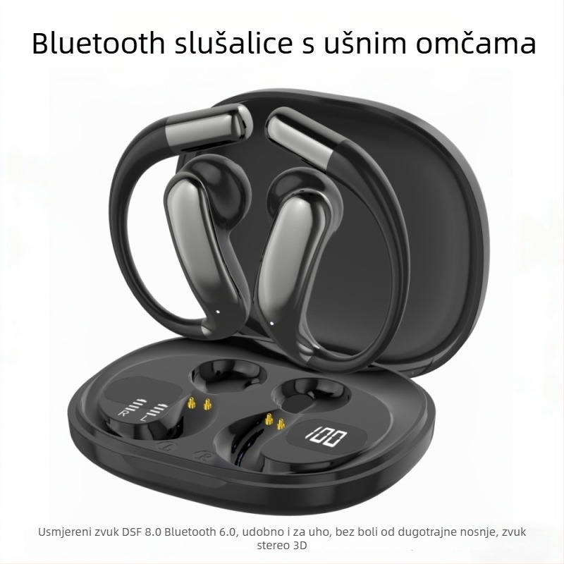 Bluetooth slušalice s kukaom za uho za sport (otvoren dizajn, Bluetooth 6.0 s niskom latencijom, IPX5 vodootporne, trajanje baterije 4-8 sati, stereo zvuk u oba kanala)