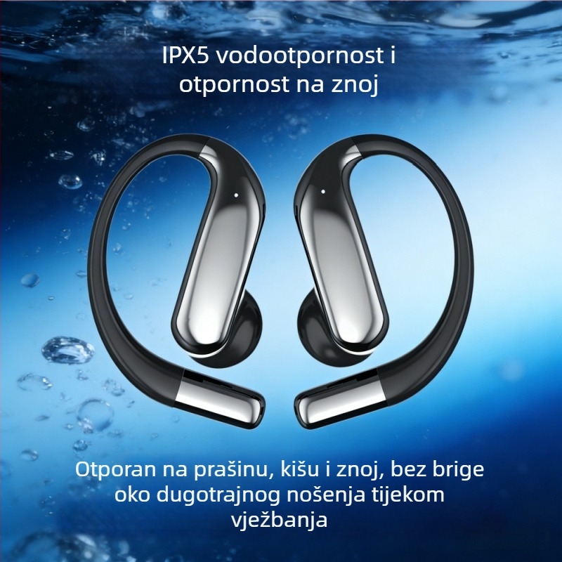 Bluetooth slušalice s kukaom za uho za sport (otvoren dizajn, Bluetooth 6.0 s niskom latencijom, IPX5 vodootporne, trajanje baterije 4-8 sati, stereo zvuk u oba kanala)