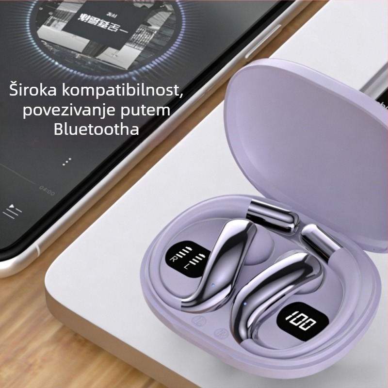 Bluetooth slušalice s kukaom za uho za sport (otvoren dizajn, Bluetooth 6.0 s niskom latencijom, IPX5 vodootporne, trajanje baterije 4-8 sati, stereo zvuk u oba kanala)