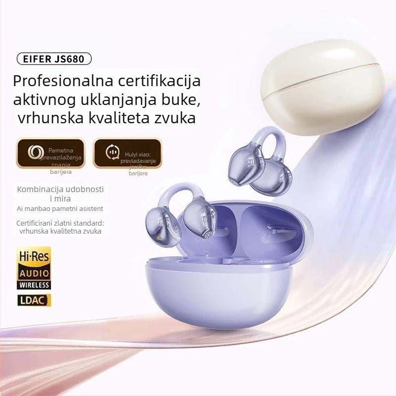 JS680 Slušalice s klipsom za uho, bežične Bluetooth slušalice, dvostruki stereo zvuk, Bluetooth 6.0, 4–8 h trajanje baterije, vodootporne, Zhongke Lanxun čip