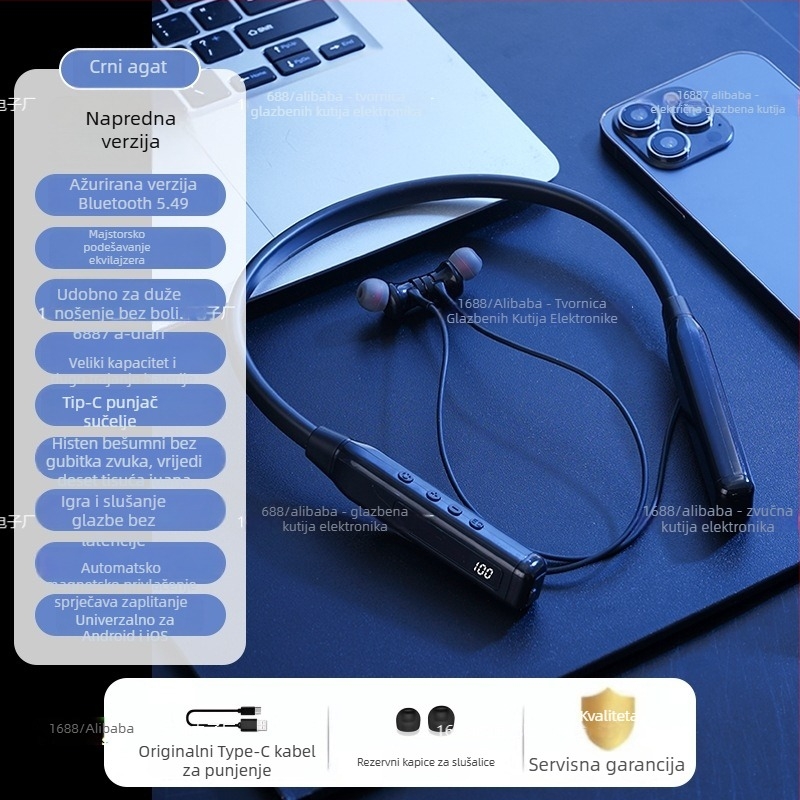 Bluetooth slušalice za vrat s redukcijom šuma, digitalni zaslon, Bluetooth 5.0, trajanje baterije preko 8 sati, sportski stil