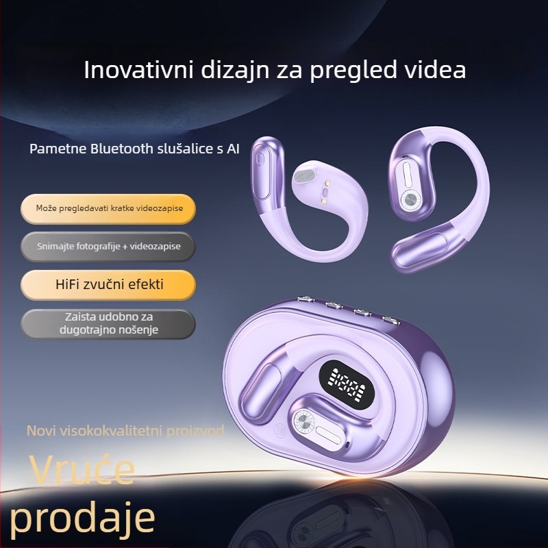 Sportske Bluetooth slušalice s ušnim držačem, AI prijevod, (5.4 BT, domet 10 m, trajanje baterije 4–8 h, vodootporno, reprodukcija videa)