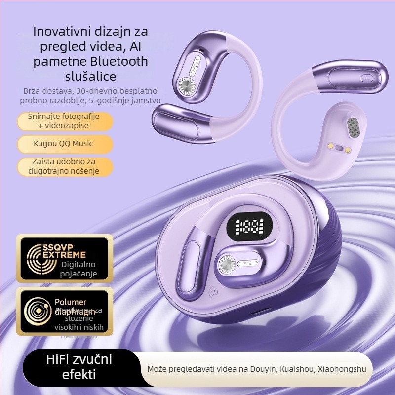 Sportske Bluetooth slušalice s ušnim držačem, AI prijevod, (5.4 BT, domet 10 m, trajanje baterije 4–8 h, vodootporno, reprodukcija videa)
