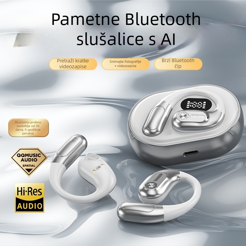 Sportske Bluetooth slušalice s ušnim držačem, AI prijevod, (5.4 BT, domet 10 m, trajanje baterije 4–8 h, vodootporno, reprodukcija videa)