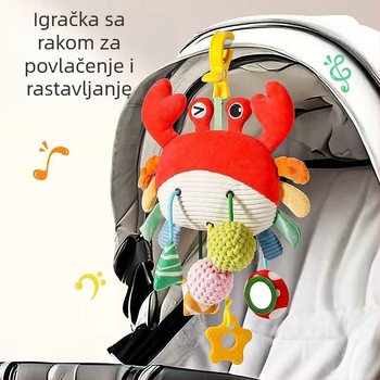 Igračka za bebe na vuču u obliku raka, tekstilna, s glazbom, zvončićem, žvakaćim dijelom i zvuk-vjetrom, za djecu 0–3 godine