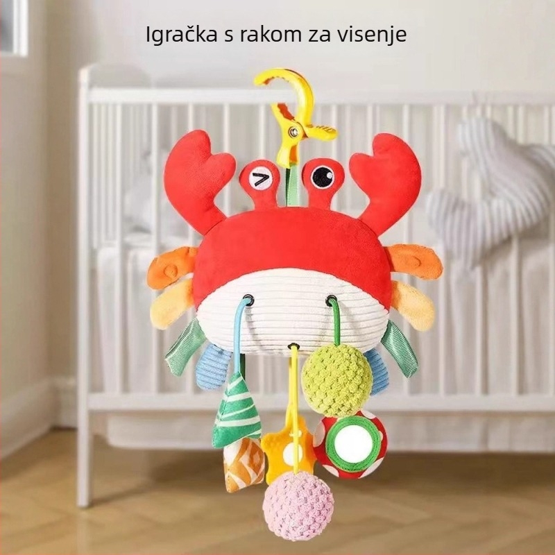 Igračka za bebe na vuču u obliku raka, tekstilna, s glazbom, zvončićem, žvakaćim dijelom i zvuk-vjetrom, za djecu 0–3 godine
