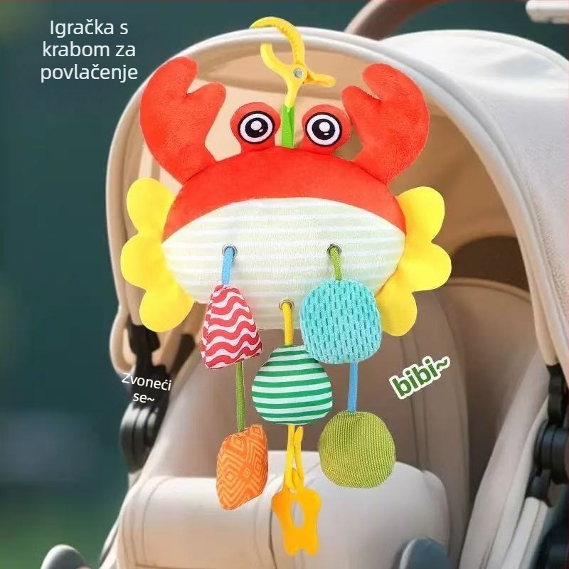 Igračka za bebe na vuču u obliku raka, tekstilna, s glazbom, zvončićem, žvakaćim dijelom i zvuk-vjetrom, za djecu 0–3 godine