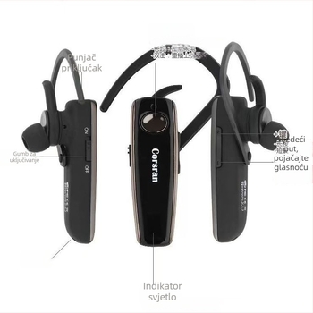 Bluetooth slušalice K500 — Bluetooth 5.0, dvostruki mikrofon i redukcija buke 5.0, domet 10 m, trajanje baterije >8 h, montaža na uho