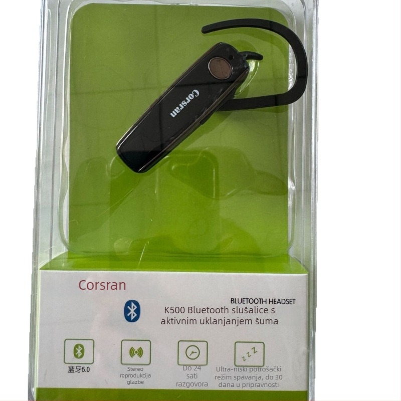 Bluetooth slušalice K500 — Bluetooth 5.0, dvostruki mikrofon i redukcija buke 5.0, domet 10 m, trajanje baterije >8 h, montaža na uho