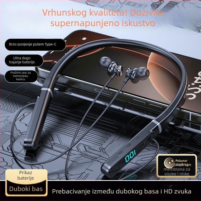 Bežične in-ear slušalice s vratnom trakom - dizajn oko vrata (Bluetooth 5.4; IPX7 vodootporan; trajanje baterije >8 sati; domet 15 m)