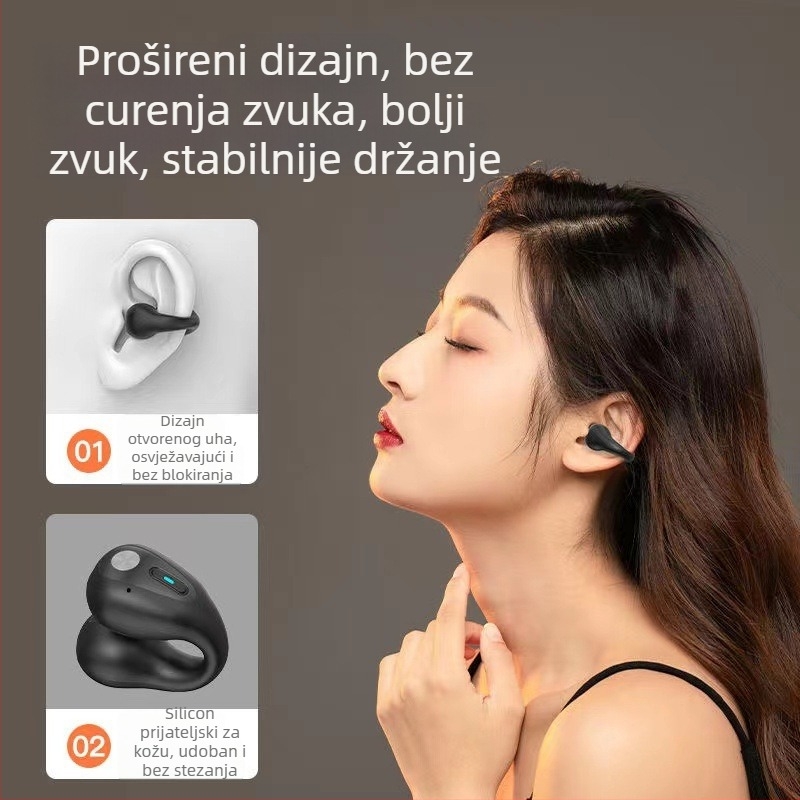 Klip-on bežične Bluetooth slušalice, Bluetooth 5.3, domet 10 m, trajanje baterije 4–8 h, stereo