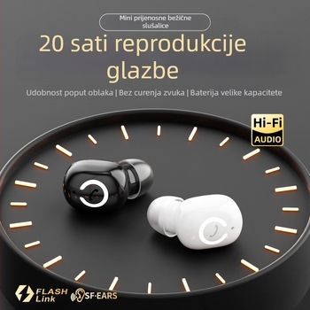 Bežične Bluetooth slušalice — mini in-ear, Bluetooth 5.4, domet 10 m, trajanje baterije više od 8 sati, IPX6 vodootporne, prilagođena forma