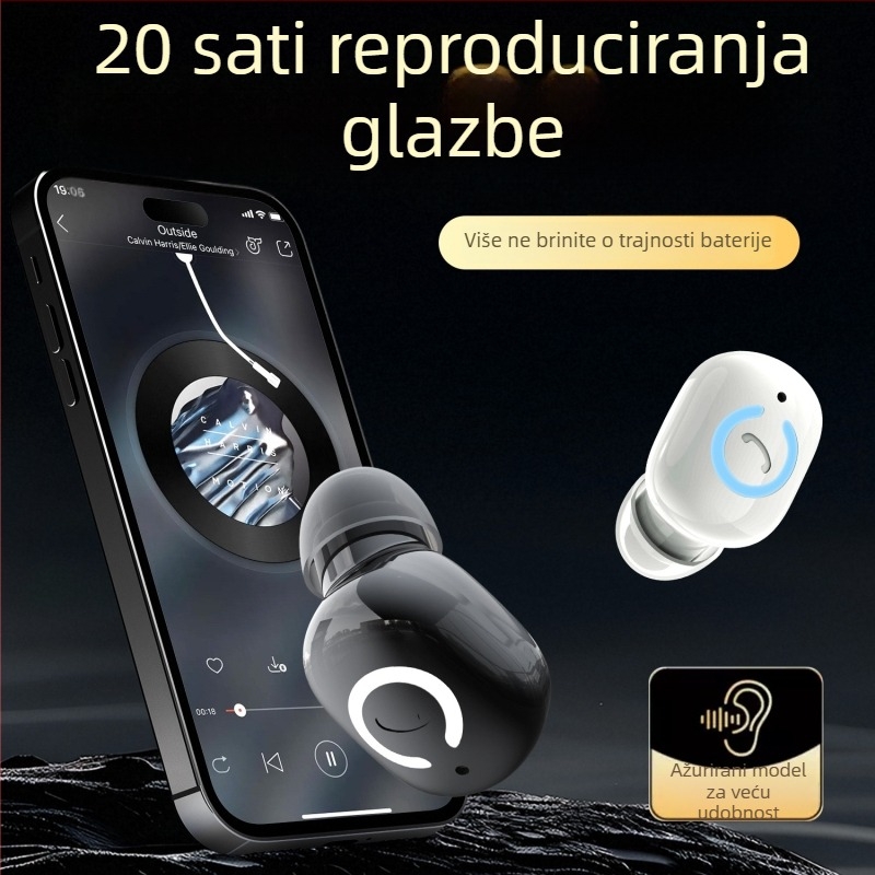 Bežične Bluetooth slušalice — mini in-ear, Bluetooth 5.4, domet 10 m, trajanje baterije više od 8 sati, IPX6 vodootporne, prilagođena forma