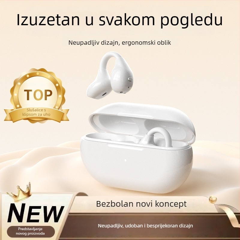 Slušalice s klipom za uho, kostno-kondukcijske Bluetooth slušalice – bežične sportske, Bluetooth 6.0, trajanje baterije 4–8 sati, domet 15 m