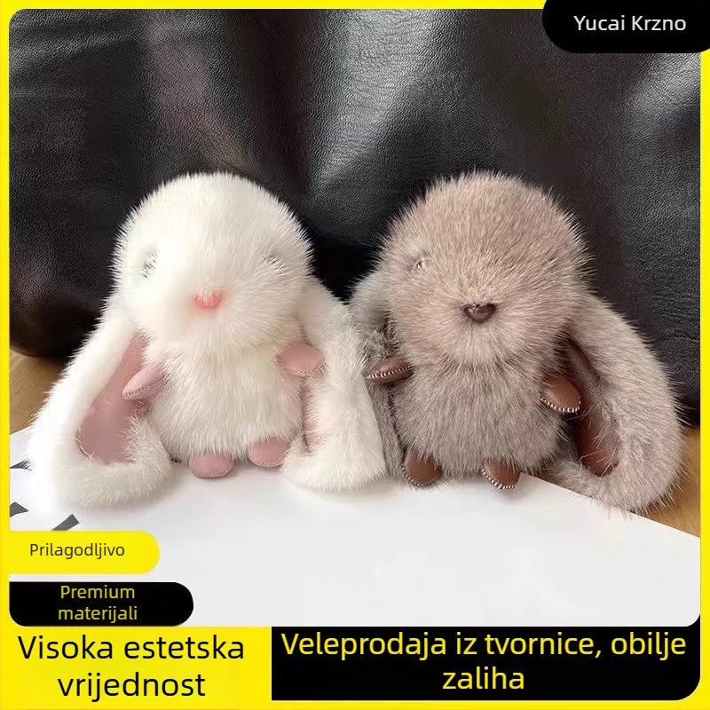 Plišan privjesak zeka s imitacijom norke dlake, sladak auto ukras i ključni lanac