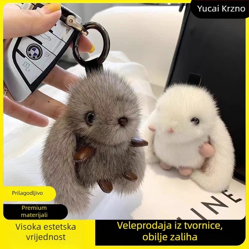 Plišan privjesak zeka s imitacijom norke dlake, sladak auto ukras i ključni lanac