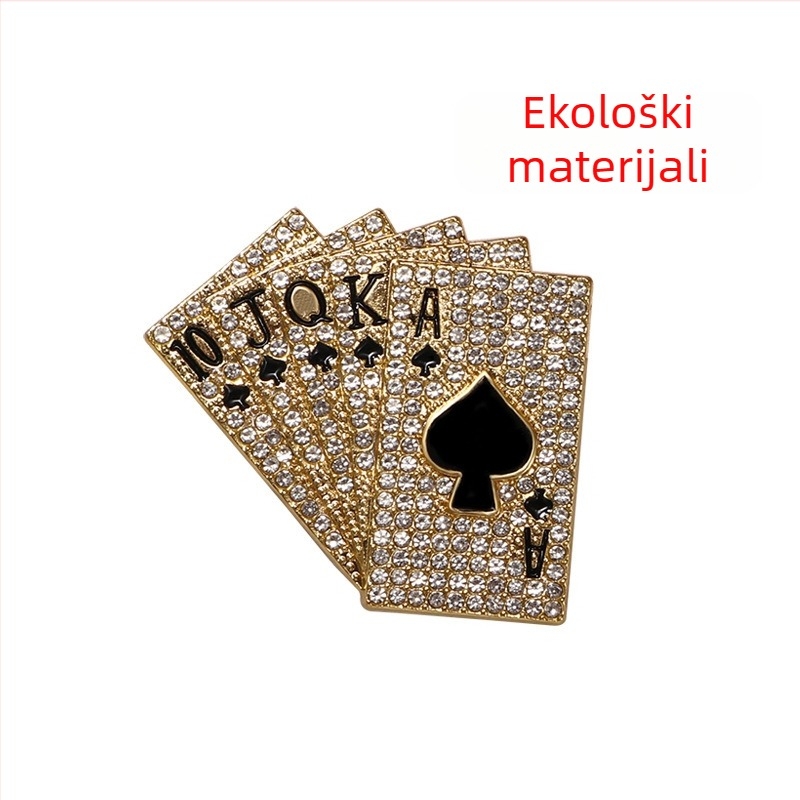 Broš - dizajn karte za igru, cinkova zlitina, dijamantno izrezivanje, oblik broja, dekorativni modni dodatak